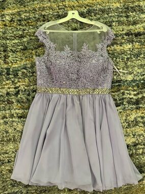 Let’s Fashion Lavender Lace Bodice Formal Dress with Beaded Waist
